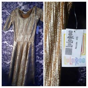 LuLaRoe xs Nicole Gold Gold Metallic Mini Dress
